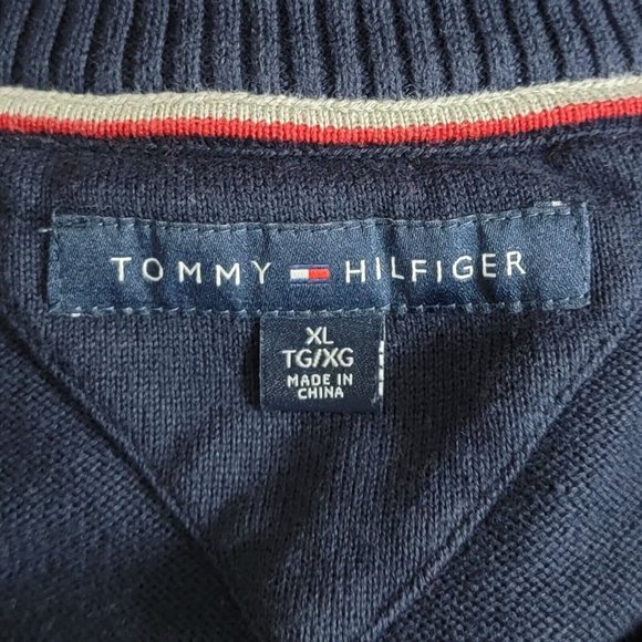 Tommy Hilfiger Sweater Mens XL Navy Long Sleeve 1/4 Zip Cotton Pullover - Picture 9 of 11